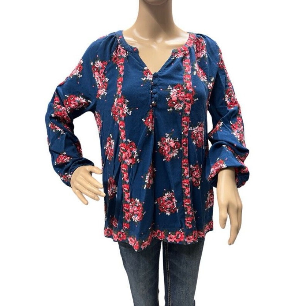 Matilda Jane Blue Red Pink Floral Long Sleeve Tunic Shirt Blouse Top Size Medium